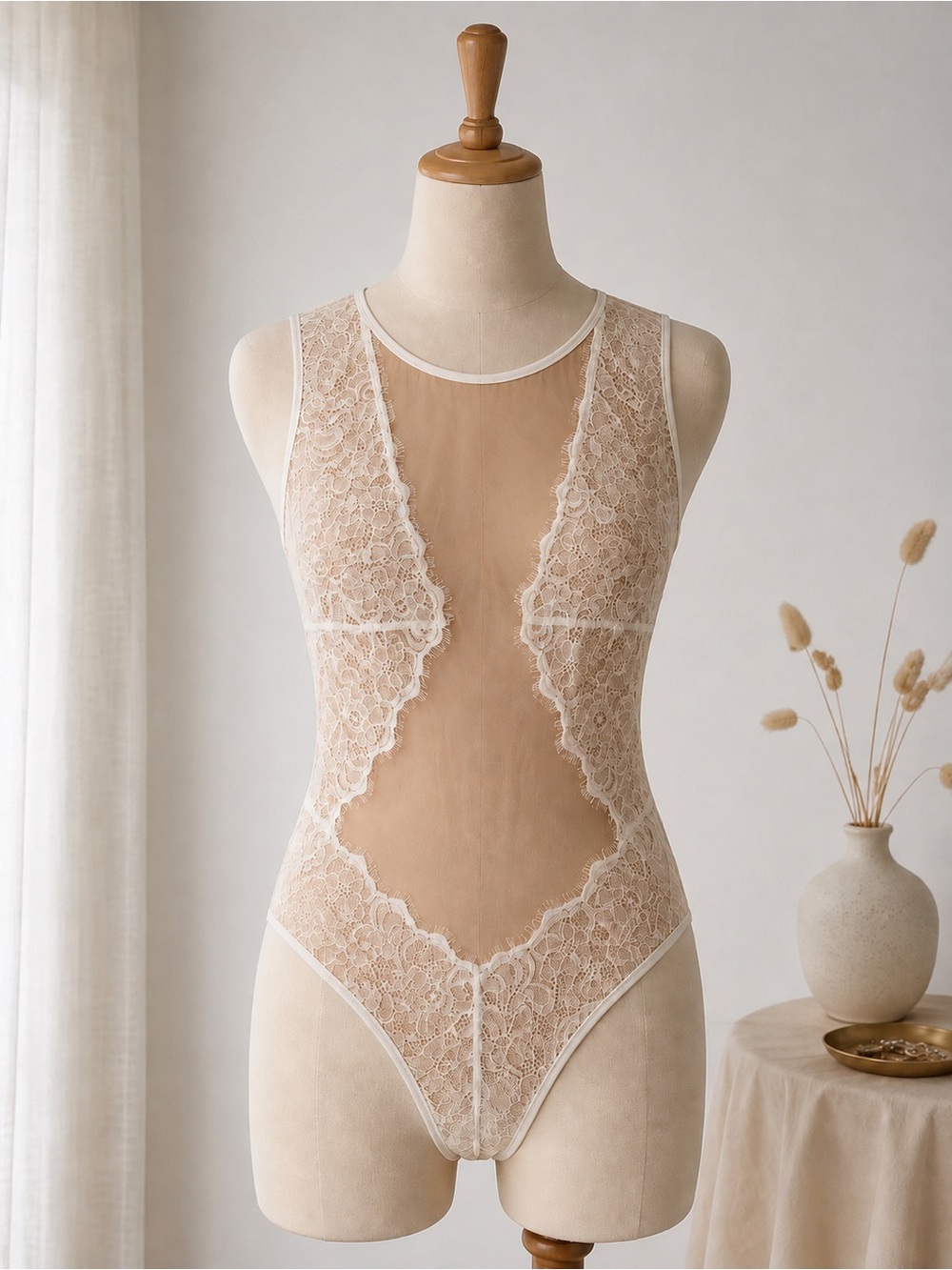 Taboo Cream Sheer Bodysuit - M
